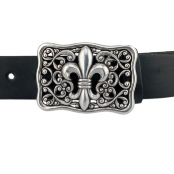Preview: Design belt buckle with French lily silver plated with belt